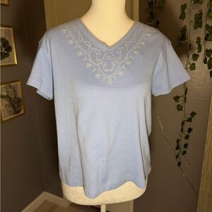 Allyson Whitmore Light Blue Embroidered‎ Women's Tee